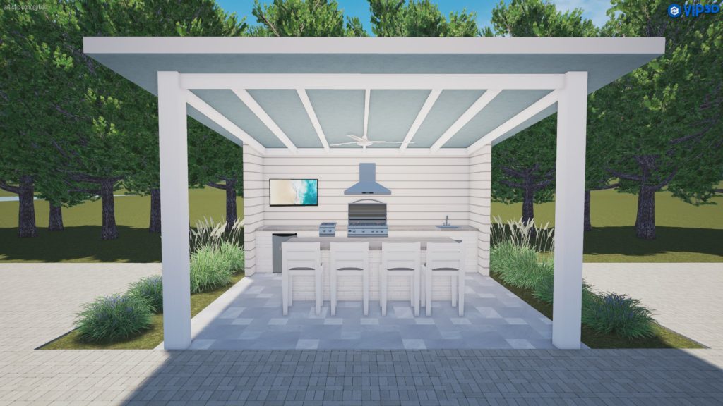 white outdoor kitchen